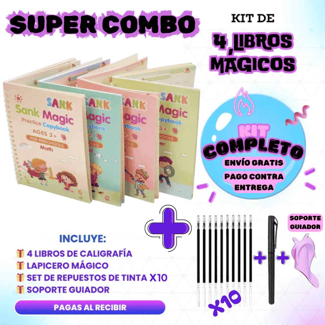 📝 Super Combo 4 Cuadernos Mágicos de Caligrafía 📝